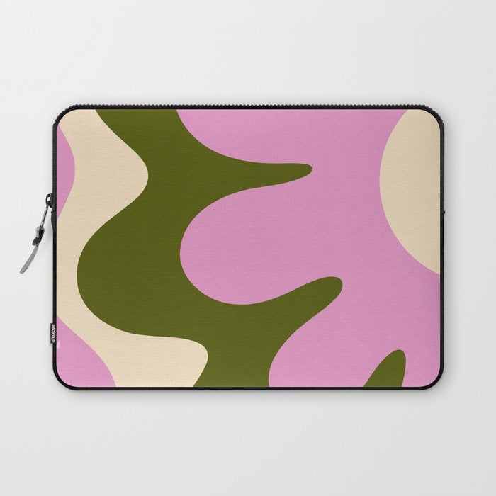 Happy Flower Retro 60s 70s Vibe Pink Green Cream Laptop Sleeve Gallery Image 1