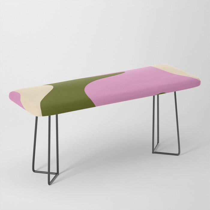 Happy Flower Retro 60s 70s Vibe Pink Green Cream Bench Gallery Image 1