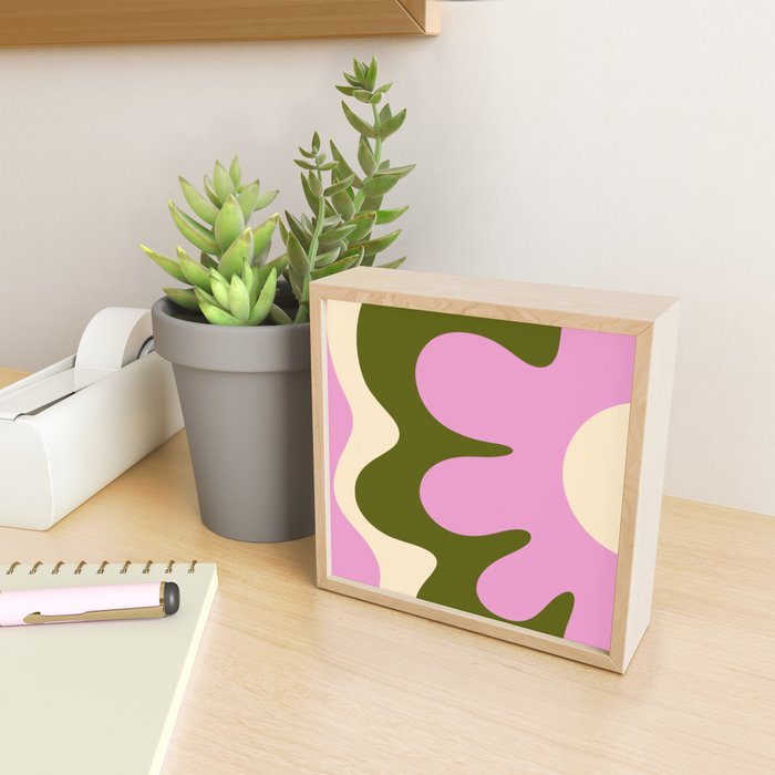 Happy Flower Retro 60s 70s Vibe Pink Green Cream Mini Art Print Gallery Image 2
