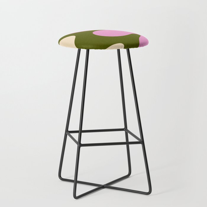 Happy Flower Retro 60s 70s Vibe Pink Green Cream Stool Gallery Image 1