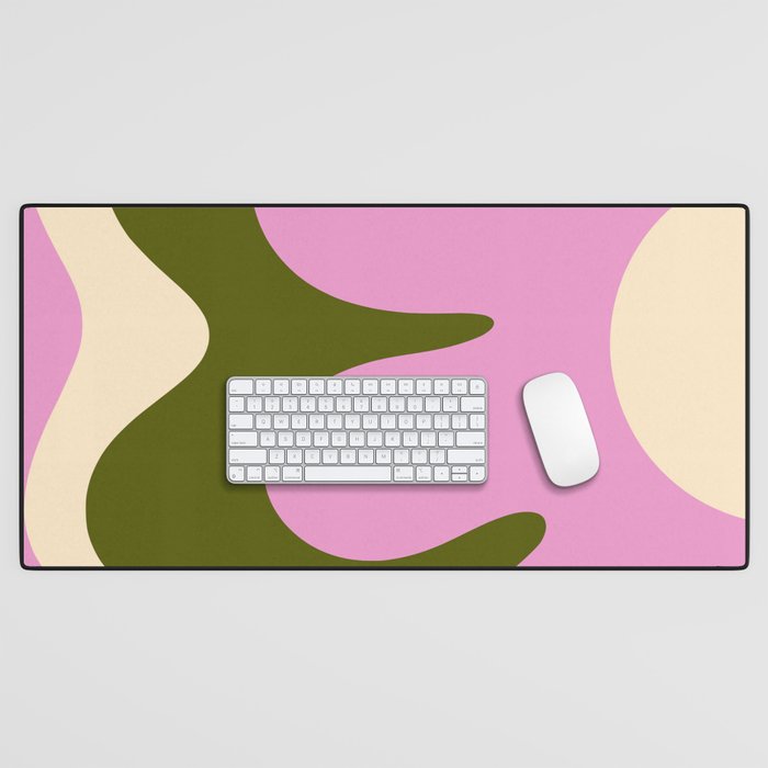 Happy Flower Retro 60s 70s Vibe Pink Green Cream Desk Mat Gallery Image 1