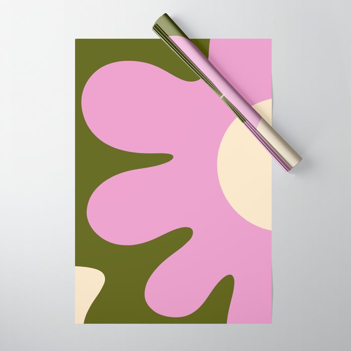 Happy Flower Retro 60s 70s Vibe Pink Green Cream Wrapping Paper Gallery Image 1
