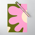 Happy Flower Retro 60s 70s Vibe Pink Green Cream Wrapping Paper Gallery Image 1