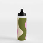 Happy Flower Retro 60s 70s Vibe Pink Green Cream Water Bottle Gallery Image 3