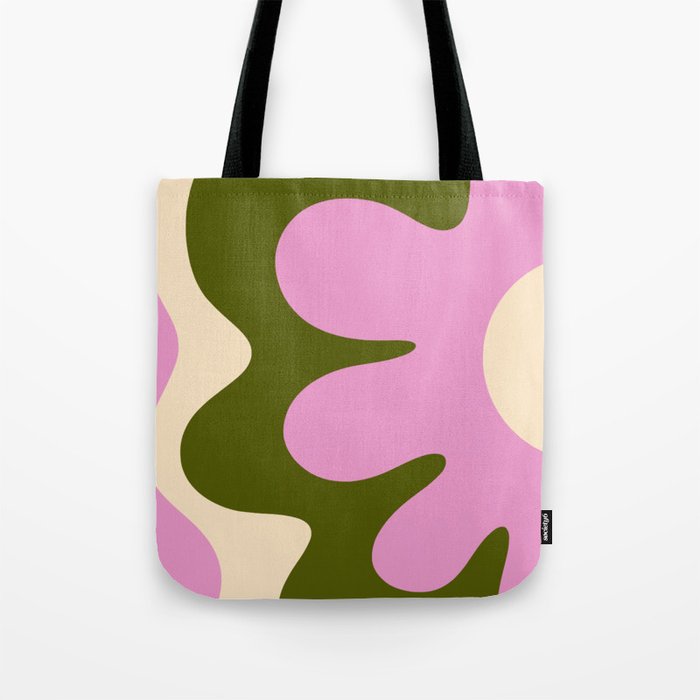 Happy Flower Retro 60s 70s Vibe Pink Green Cream Tote Bag Gallery Image 1