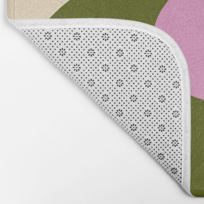 Happy Flower Retro 60s 70s Vibe Pink Green Cream Bath Mat Gallery Image 2