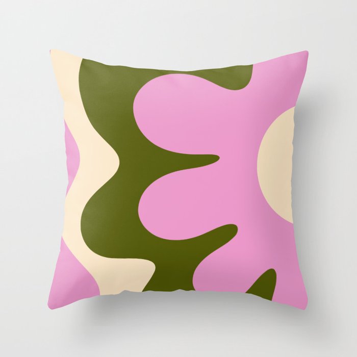 Happy Flower Retro 60s 70s Vibe Pink Green Cream Throw Pillow Gallery Image 6