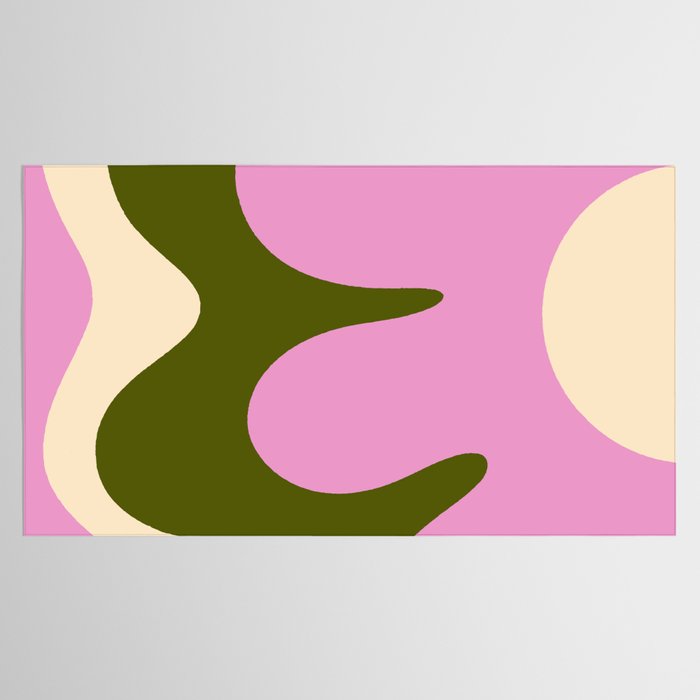 Happy Flower Retro 60s 70s Vibe Pink Green Cream Tablecloth Gallery Image 2