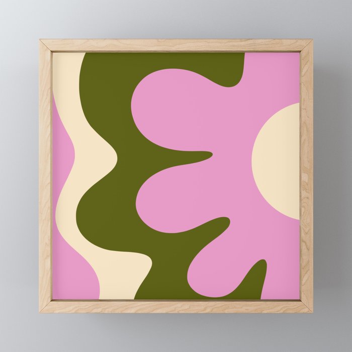 Happy Flower Retro 60s 70s Vibe Pink Green Cream Mini Art Print Gallery Image 1