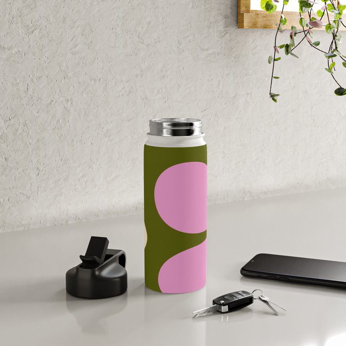 Happy Flower Retro 60s 70s Vibe Pink Green Cream Water Bottle Gallery Image 4