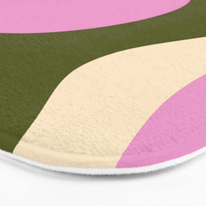 Happy Flower Retro 60s 70s Vibe Pink Green Cream Bath Mat Gallery Image 3