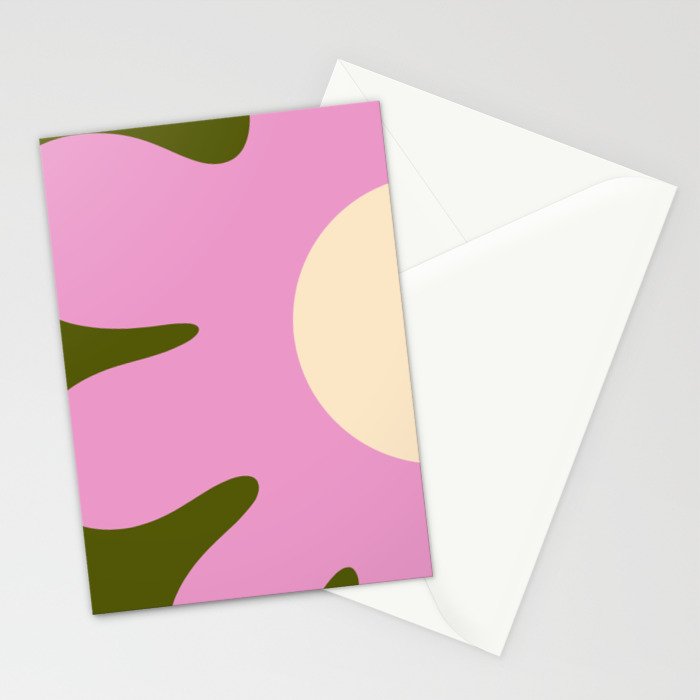 Happy Flower Retro 60s 70s Vibe Pink Green Cream Stationery Card Gallery Image 2