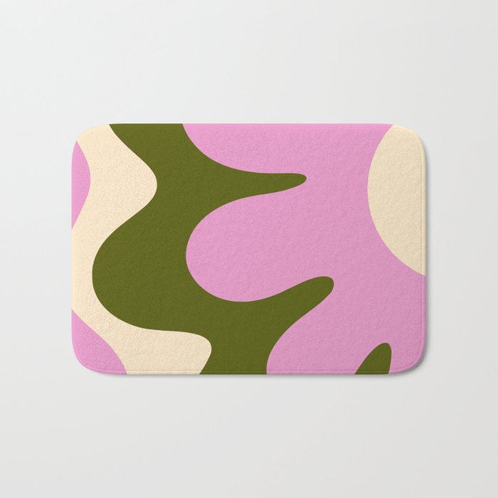 Happy Flower Retro 60s 70s Vibe Pink Green Cream Bath Mat Gallery Image 1