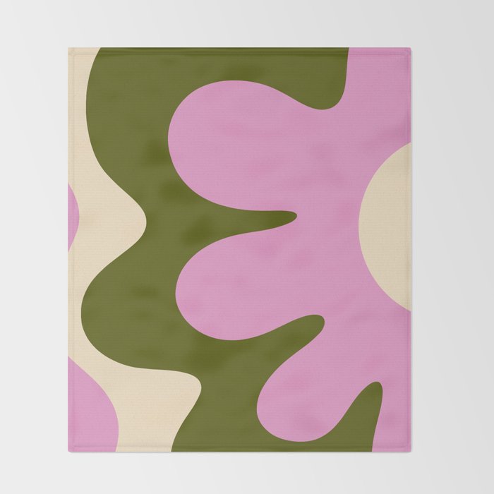 Happy Flower Retro 60s 70s Vibe Pink Green Cream Throw Blanket Gallery Image 2