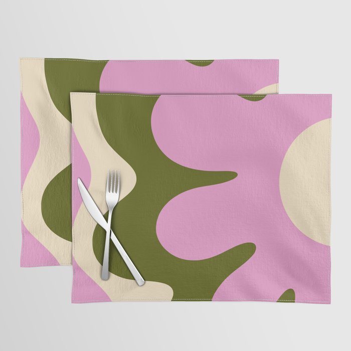 Happy Flower Retro 60s 70s Vibe Pink Green Cream Placemat Gallery Image 1