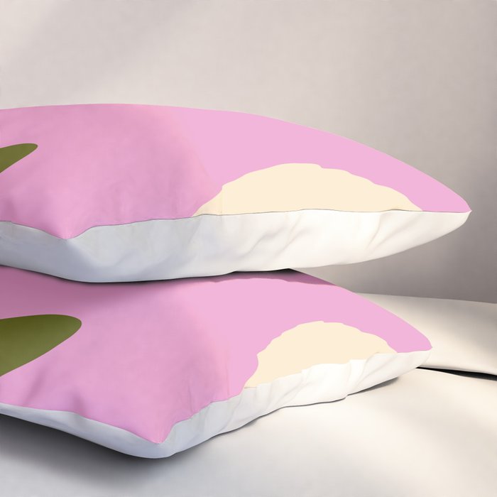 Happy Flower Retro 60s 70s Vibe Pink Green Cream Pillow Sham Gallery Image 3