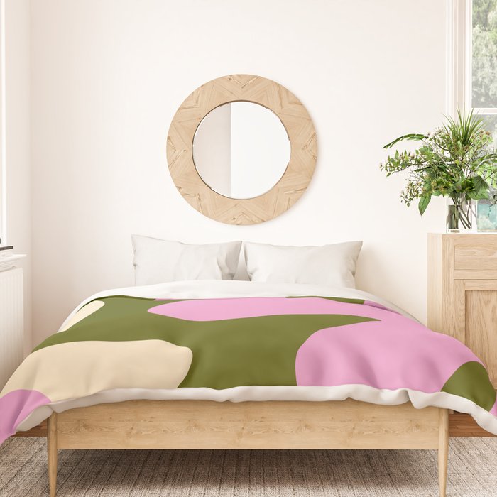 Happy Flower Retro 60s 70s Vibe Pink Green Cream Duvet Cover Gallery Image 3