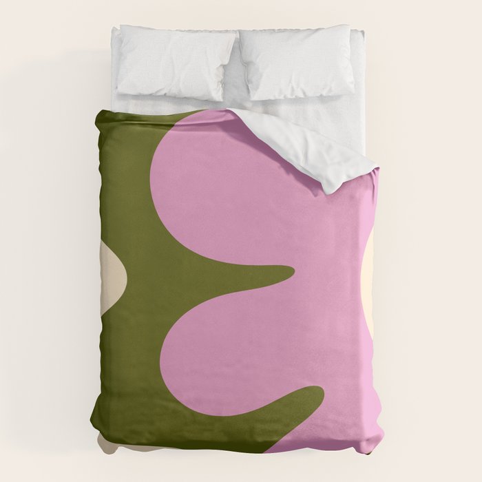 Happy Flower Retro 60s 70s Vibe Pink Green Cream Duvet Cover Gallery Image 1
