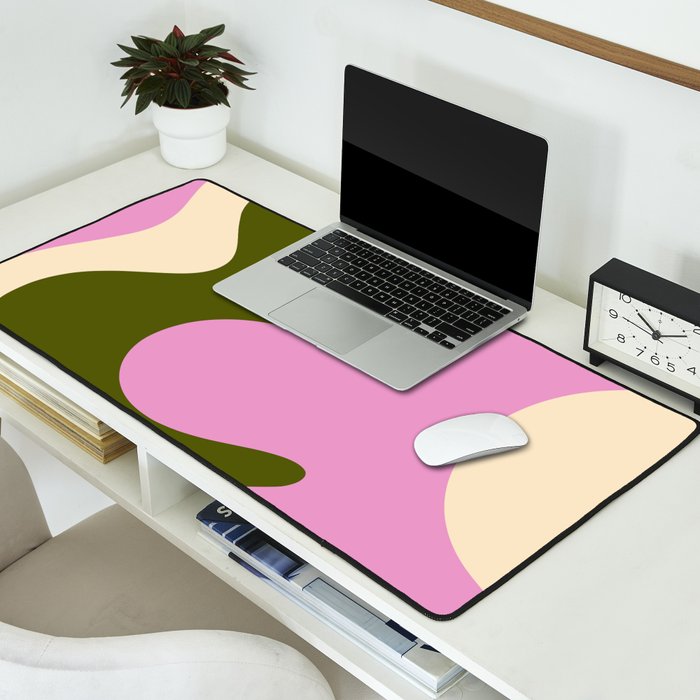 Happy Flower Retro 60s 70s Vibe Pink Green Cream Desk Mat Gallery Image 2