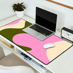 Happy Flower Retro 60s 70s Vibe Pink Green Cream Desk Mat Gallery Image 2