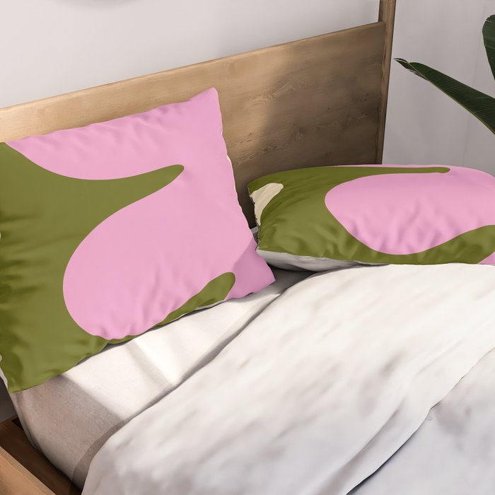 Happy Flower Retro 60s 70s Vibe Pink Green Cream Pillow Sham Gallery Image 2