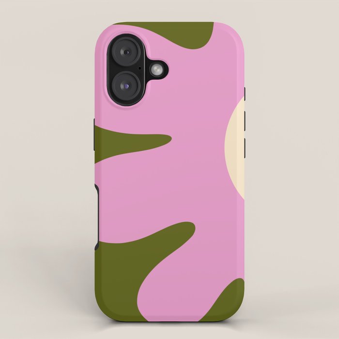 Happy Flower Retro 60s 70s Vibe Pink Green Cream iPhone Case Gallery Image 1
