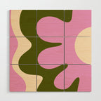 Happy Flower Retro 60s 70s Vibe Pink Green Cream Wood Wall Art Gallery Image 1