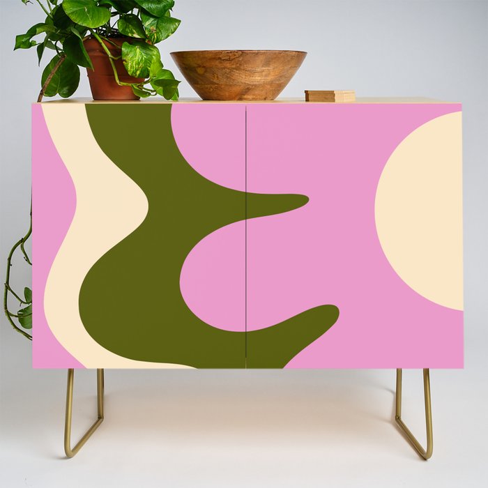 Happy Flower Retro 60s 70s Vibe Pink Green Cream Credenza Gallery Image 1