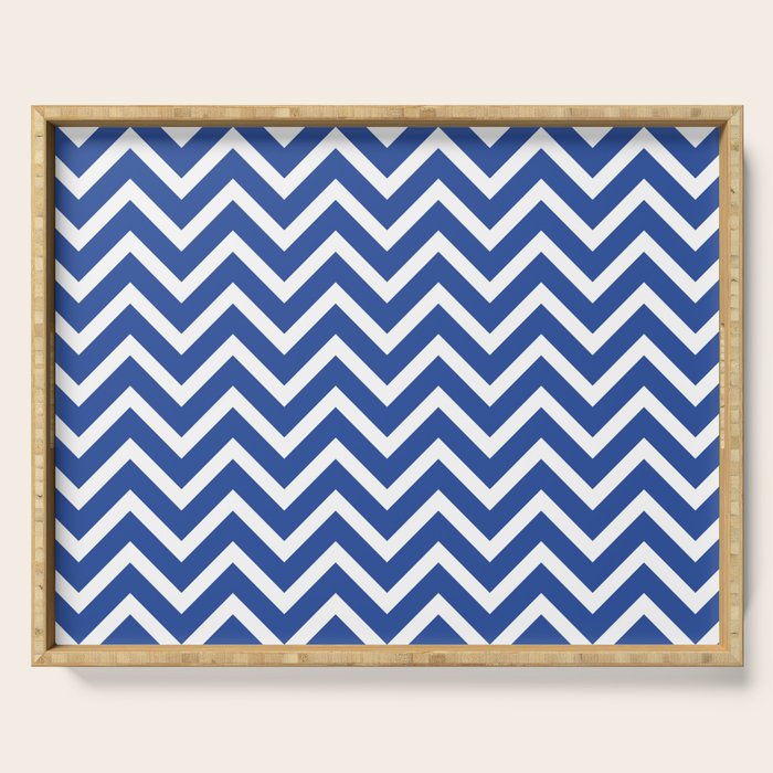 blue, white zig zag pattern design Serving Tray Gallery Image 1
