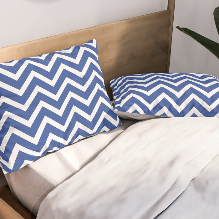blue, white zig zag pattern design Pillow Sham Gallery Image 2