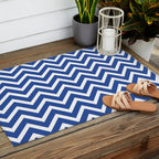 blue, white zig zag pattern design Outdoor Rug Gallery Image 2