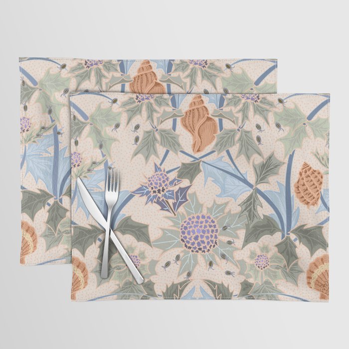Beach thistle and shells soft peach Placemat Gallery Image 1