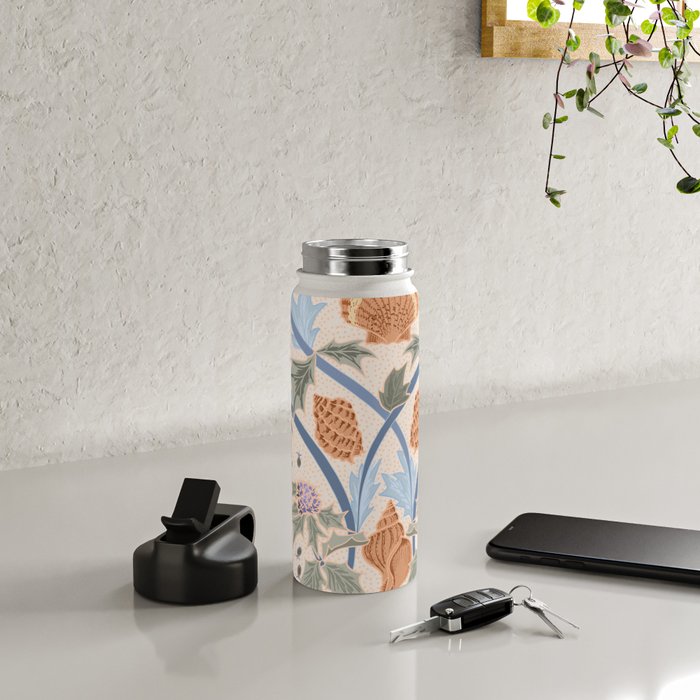 Beach thistle and shells soft peach Water Bottle Gallery Image 4