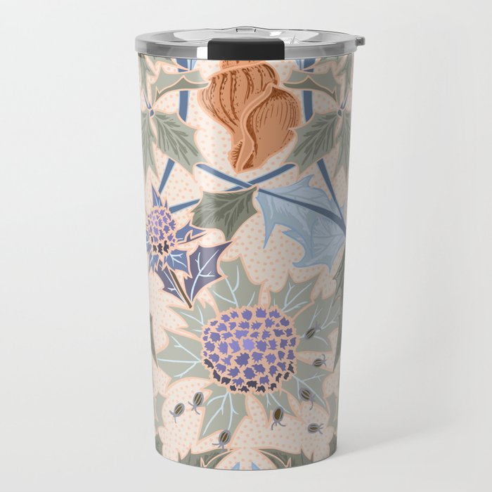 Beach thistle and shells soft peach Travel Mug Gallery Image 1