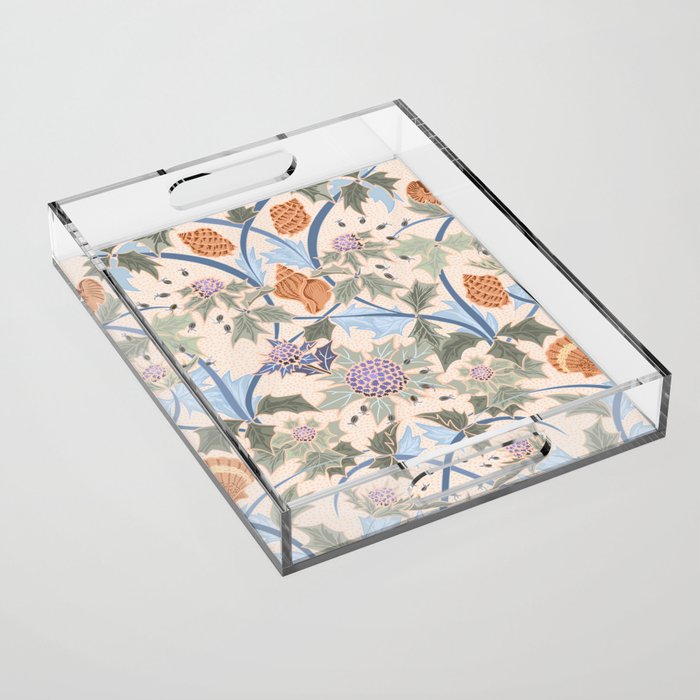Beach thistle and shells soft peach Acrylic Tray Gallery Image 1