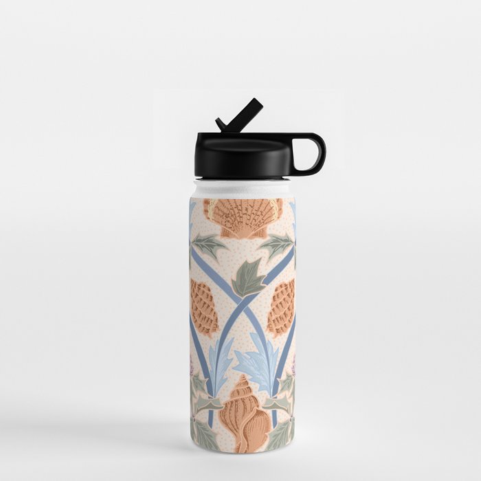Beach thistle and shells soft peach Water Bottle Gallery Image 1