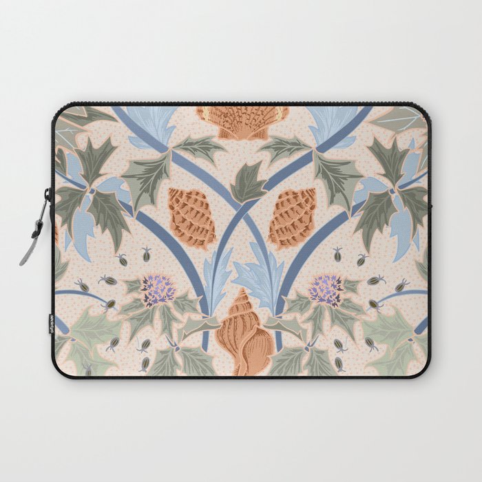 Beach thistle and shells soft peach Laptop Sleeve Gallery Image 1