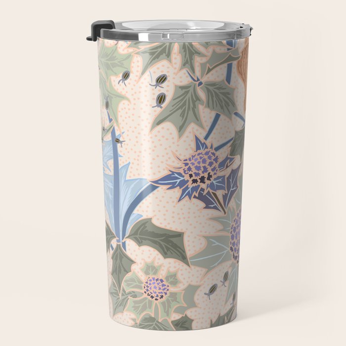 Beach thistle and shells soft peach Travel Mug Gallery Image 3