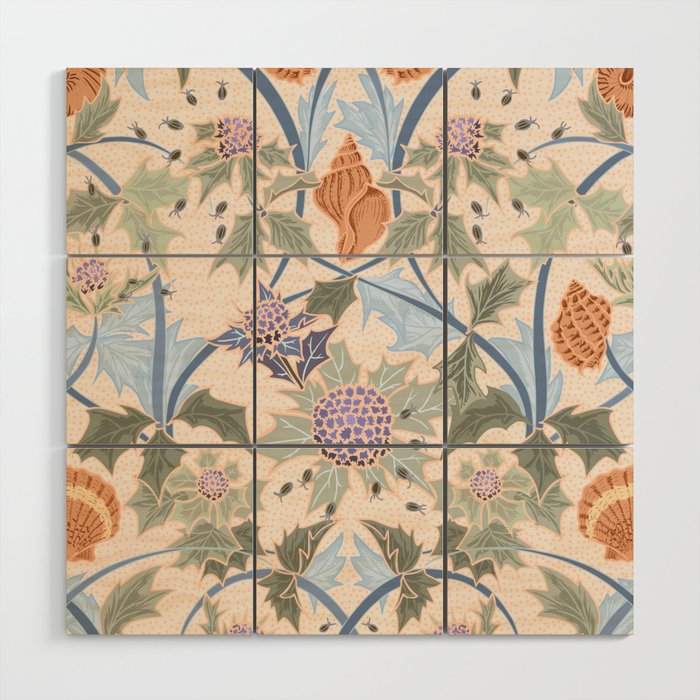 Beach thistle and shells soft peach Wood Wall Art Gallery Image 1