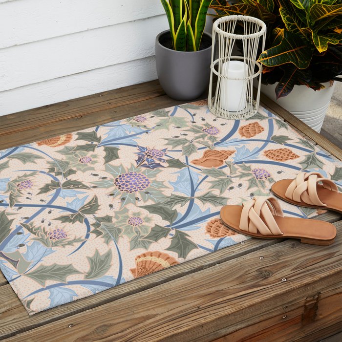 Beach thistle and shells soft peach Outdoor Rug Gallery Image 2
