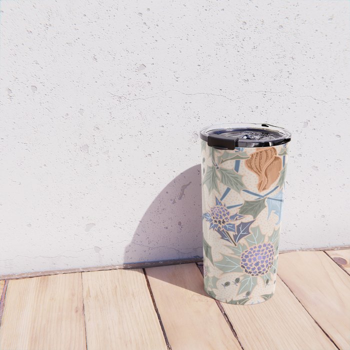 Beach thistle and shells soft peach Travel Mug Gallery Image 4