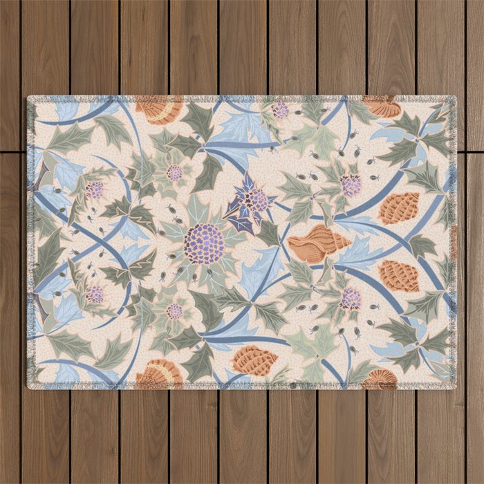 Beach thistle and shells soft peach Outdoor Rug Gallery Image 1