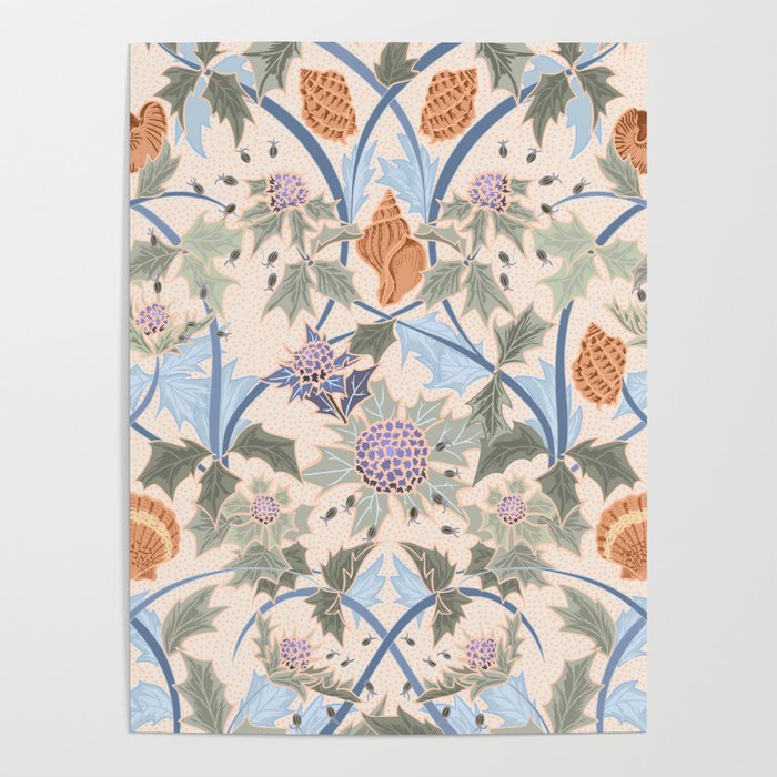 Beach thistle and shells soft peach Poster Gallery Image 4