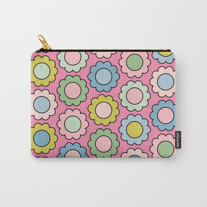 Happy Flowers Pink Pastel Spring Pattern Carry All Pouch Gallery Image 1