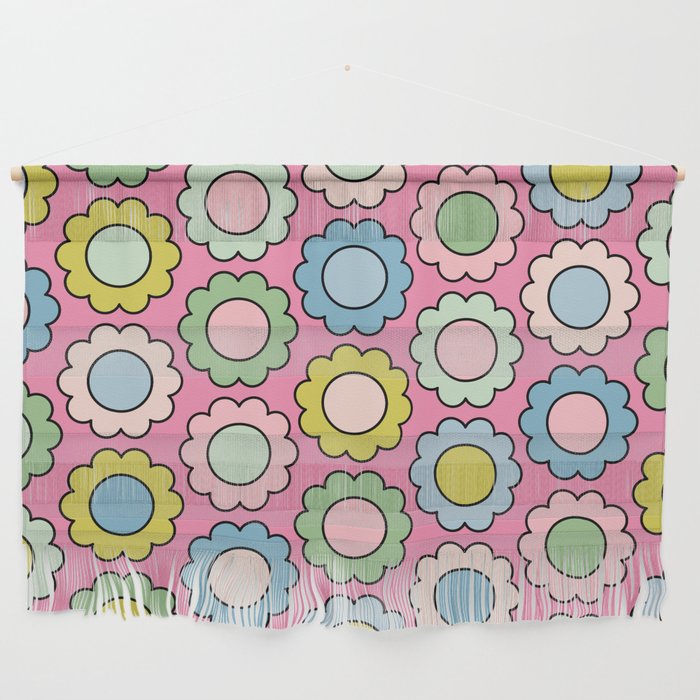 Happy Flowers Pink Pastel Spring Pattern Wall Hanging Gallery Image 1