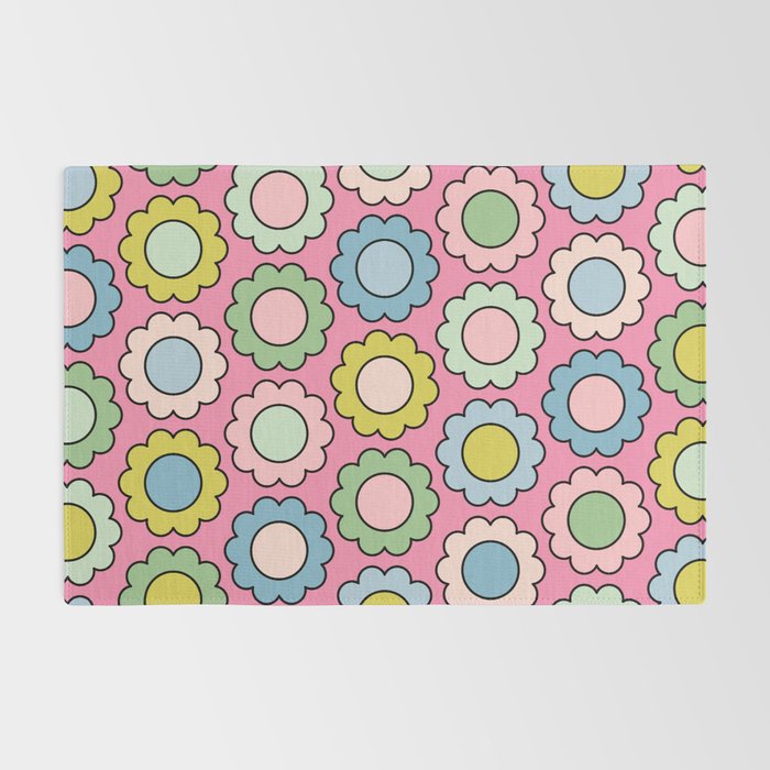 Happy Flowers Pink Pastel Spring Pattern Rug Gallery Image 2