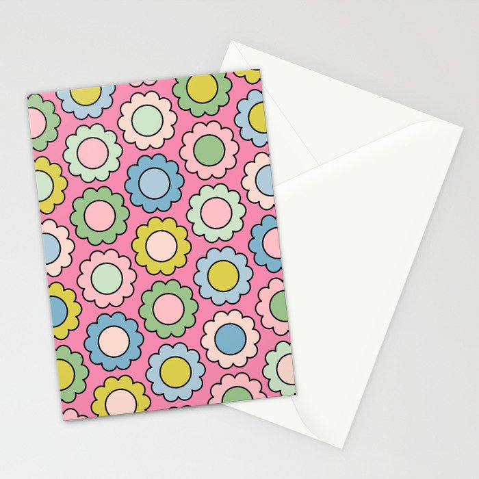 Happy Flowers Pink Pastel Spring Pattern Stationery Card Gallery Image 2