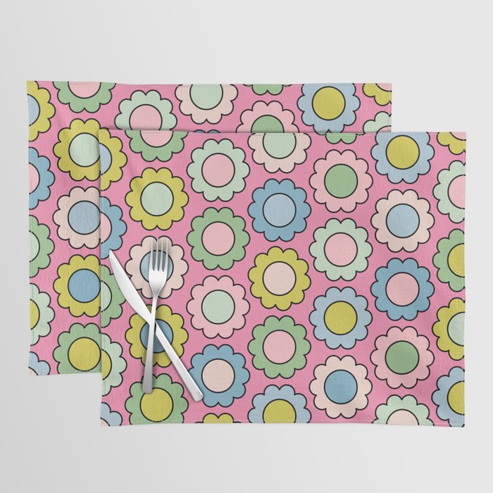 Happy Flowers Pink Pastel Spring Pattern Placemat Gallery Image 1