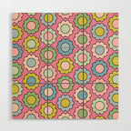 Happy Flowers Pink Pastel Spring Pattern Wood Wall Art Gallery Image 1