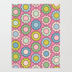 Happy Flowers Pink Pastel Spring Pattern Poster Gallery Image 4